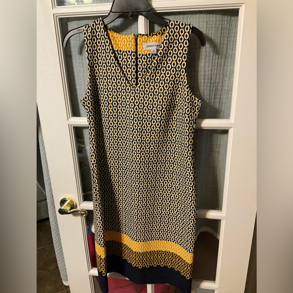 Shelby & Palmer sleeveless dress. Size 8. NWOT Blue gold and white